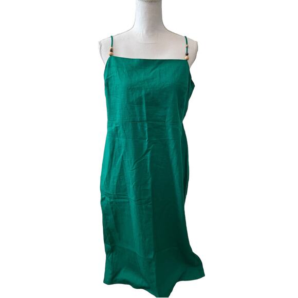Rachel Zoe Emerald Green Linen Midi Dress L - Picture 1 of 6